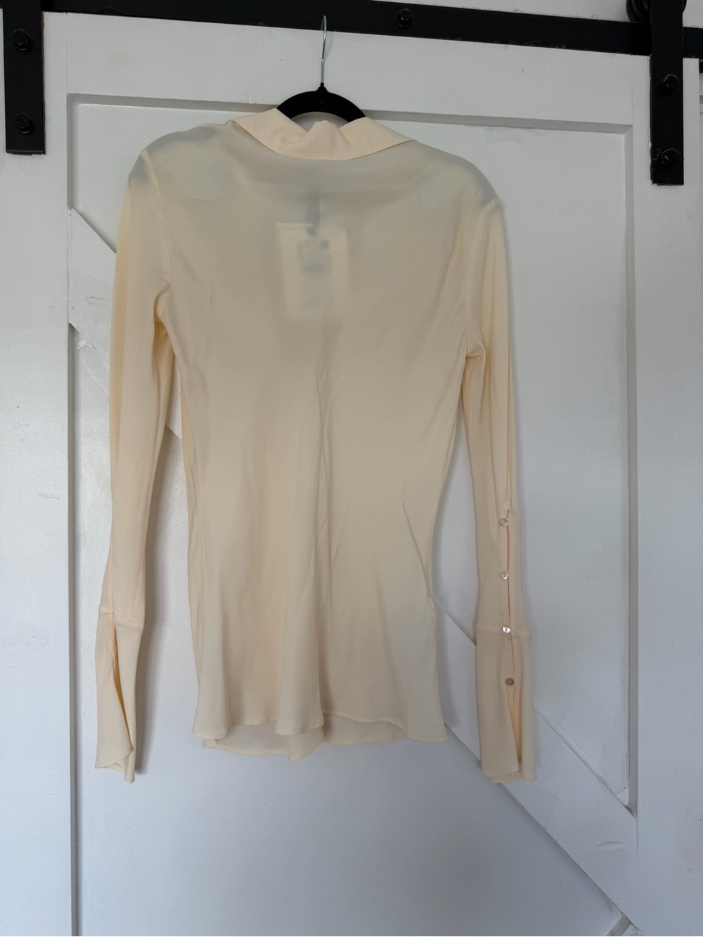 Victoria Beckham Sheer Cream Long-Sleeve Mock Neck Blouse